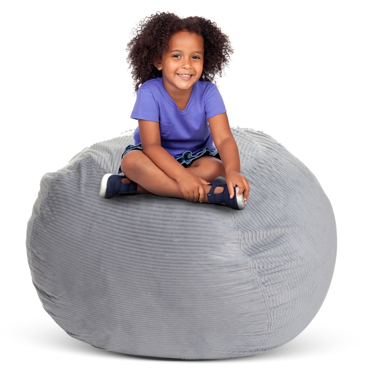 Creative QT Stuff ’n Sit Large 33’’ Bean Bag Storage Cover for Stuffed Animals & Toys, Giant Beanbag Chair for Kids Ages 3-14, Bedroom Organizer for Easter, Light Gray Corduroy